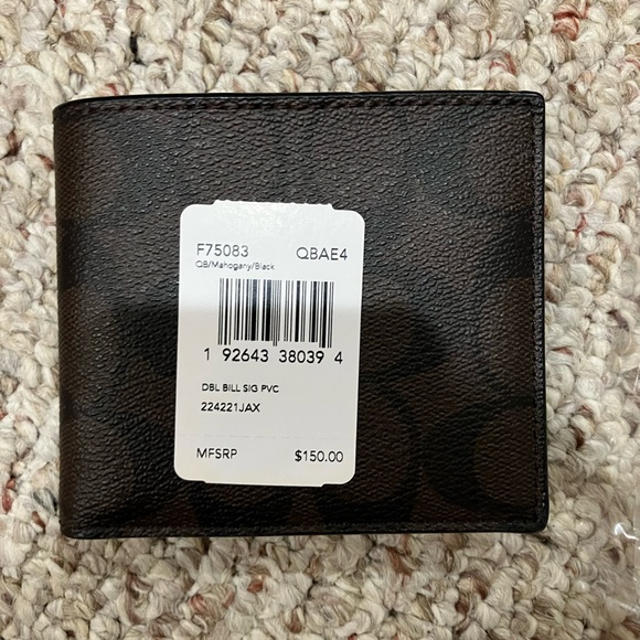 Coach Double Bill Signature Men Wallet- Mahogany Brown F75083 - Picture 6 of 11